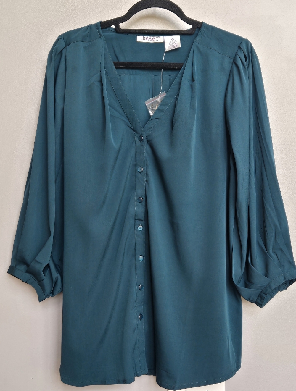 Roaman’s Teal Button-Front Tunic Blouse - Size 14W - Plus Size